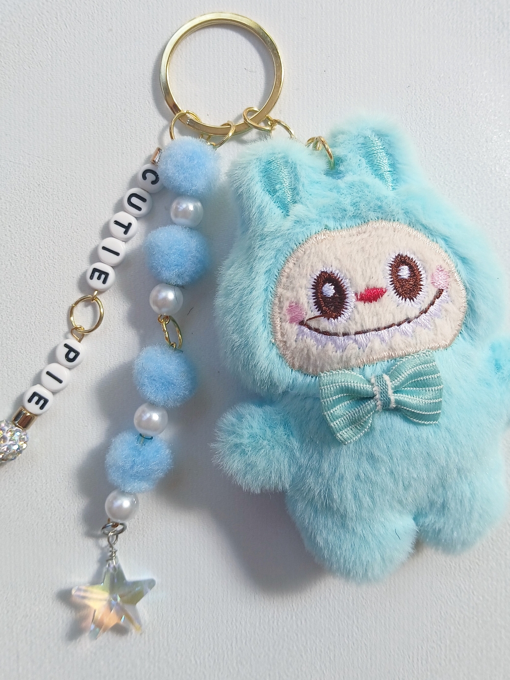 Cute Blue Plush Monster Keychain And Bead Charms